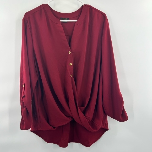 IMAN Women’s Burgundy Long Sleeve Blouse Shirt Top size 1X - Picture 1 of 7